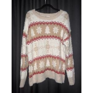 Ugly Christmas Sweater Beige and Red Women's Sweater